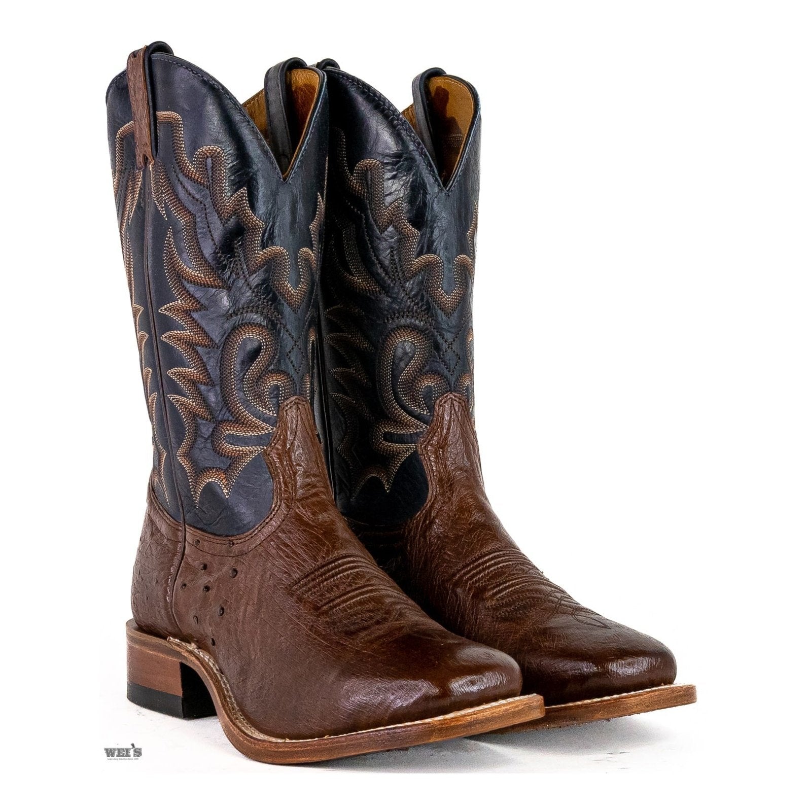 Boulet Men's Cowboy Boots 13" Exotic Ostrich Belly Roper Heel Wide Square Toe 7509