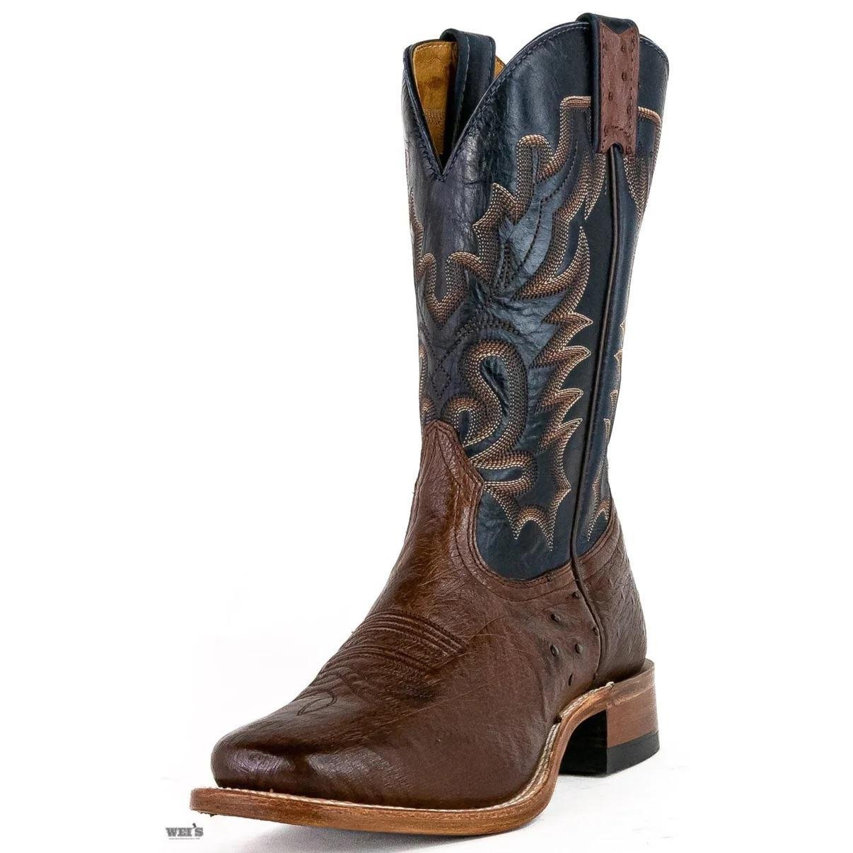 Boulet Men's Cowboy Boots 13" Exotic Ostrich Belly Roper Heel Wide Square Toe 7509 - Boulet