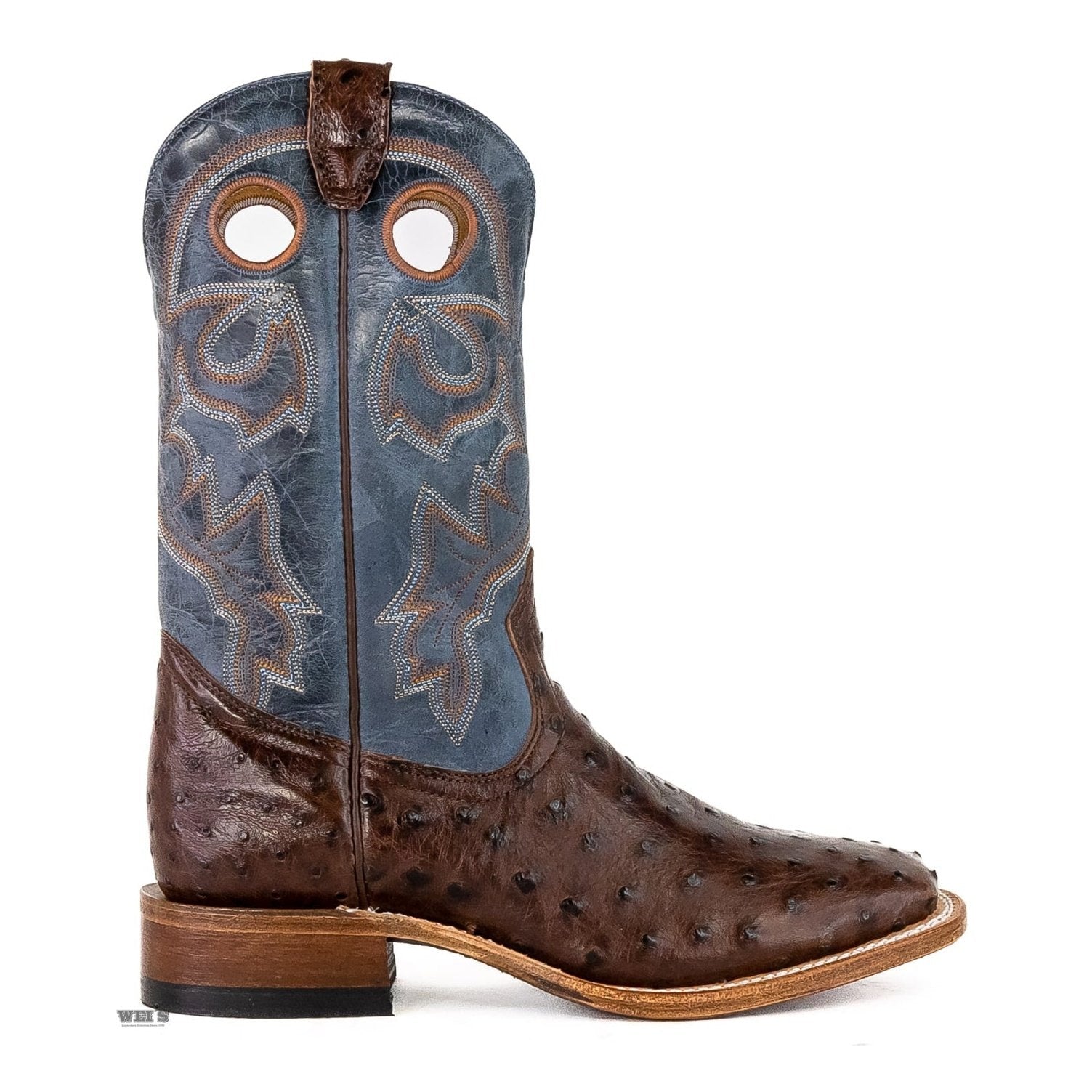 Boulet Men's Cowboy Boots 13" Exotic Ostrich Wide Roper Heel Square Toe 8523