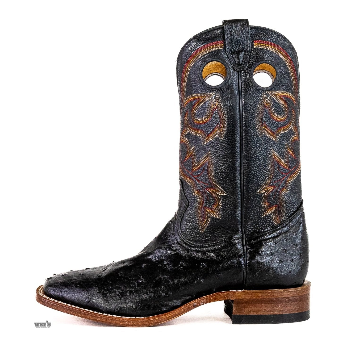 Boulet Men's Cowboy Boots 13" Exotic Ostrich Wide Roper Heel Square Toe 8526