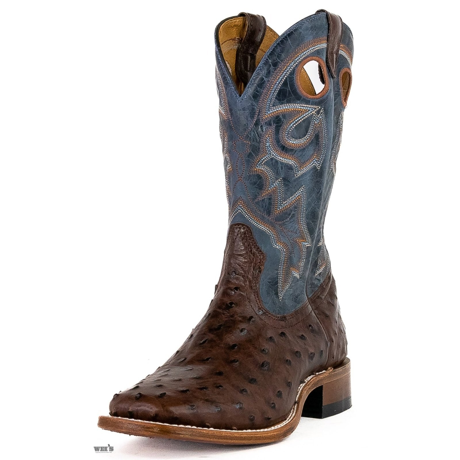 Boulet Men's Cowboy Boots 13" Exotic Ostrich Wide Roper Heel Square Toe 8523