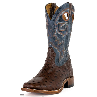 Boulet Men's Cowboy Boots 13" Exotic Ostrich Wide Roper Heel Square Toe 8523