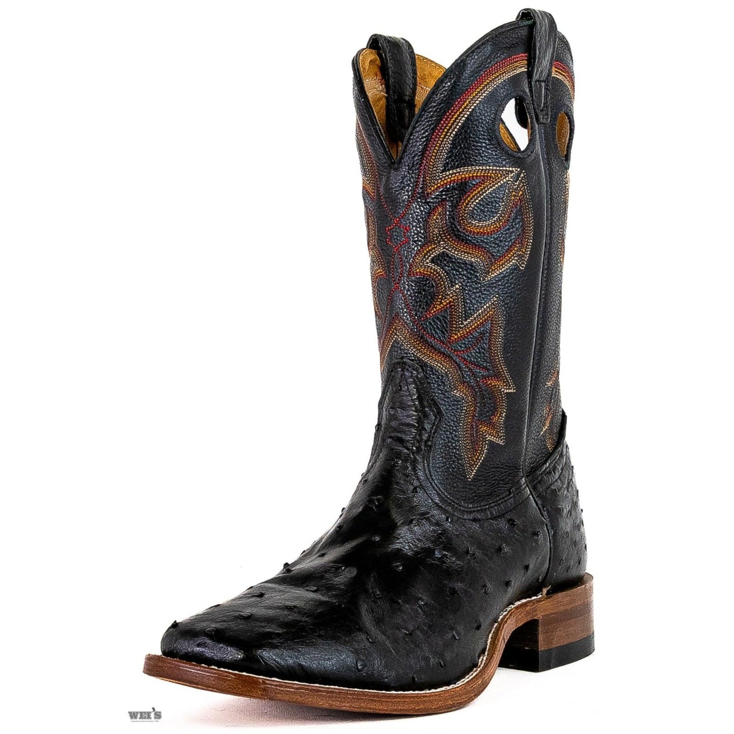 Boulet Men's Cowboy Boots 13" Exotic Ostrich Wide Roper Heel Square Toe 8526
