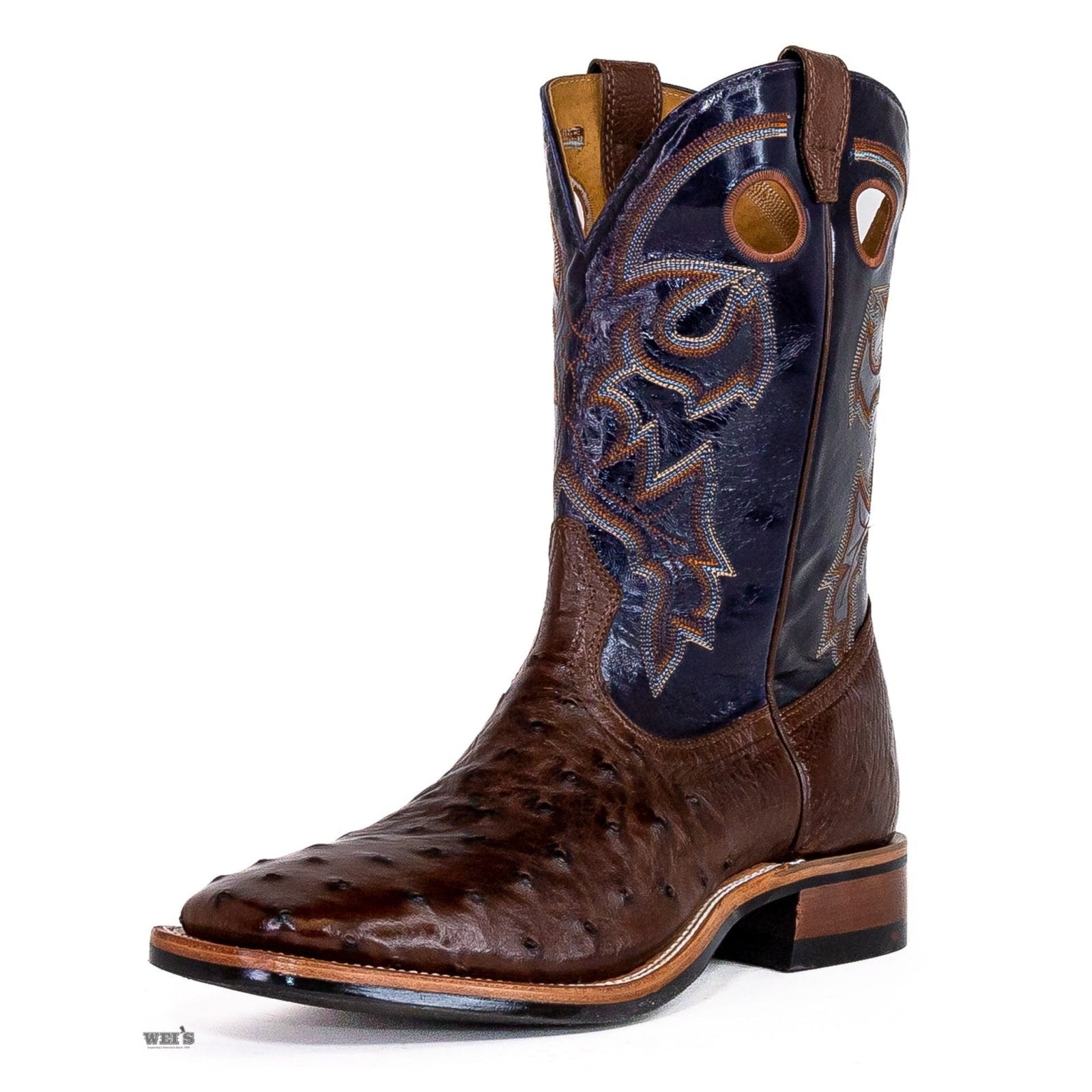 Boulet Men's Cowboy Boots 13" Exotic Ostrich Wide Roper Heel Square Toe 9518