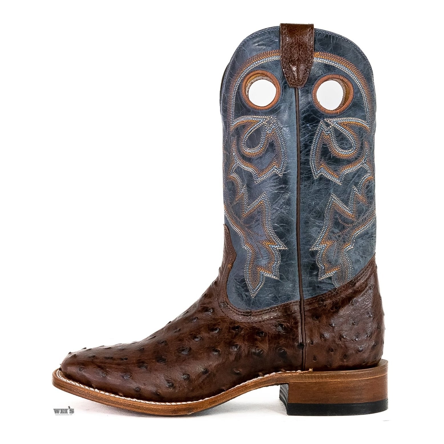 Boulet Men's Cowboy Boots 13" Exotic Ostrich Wide Roper Heel Square Toe 8523