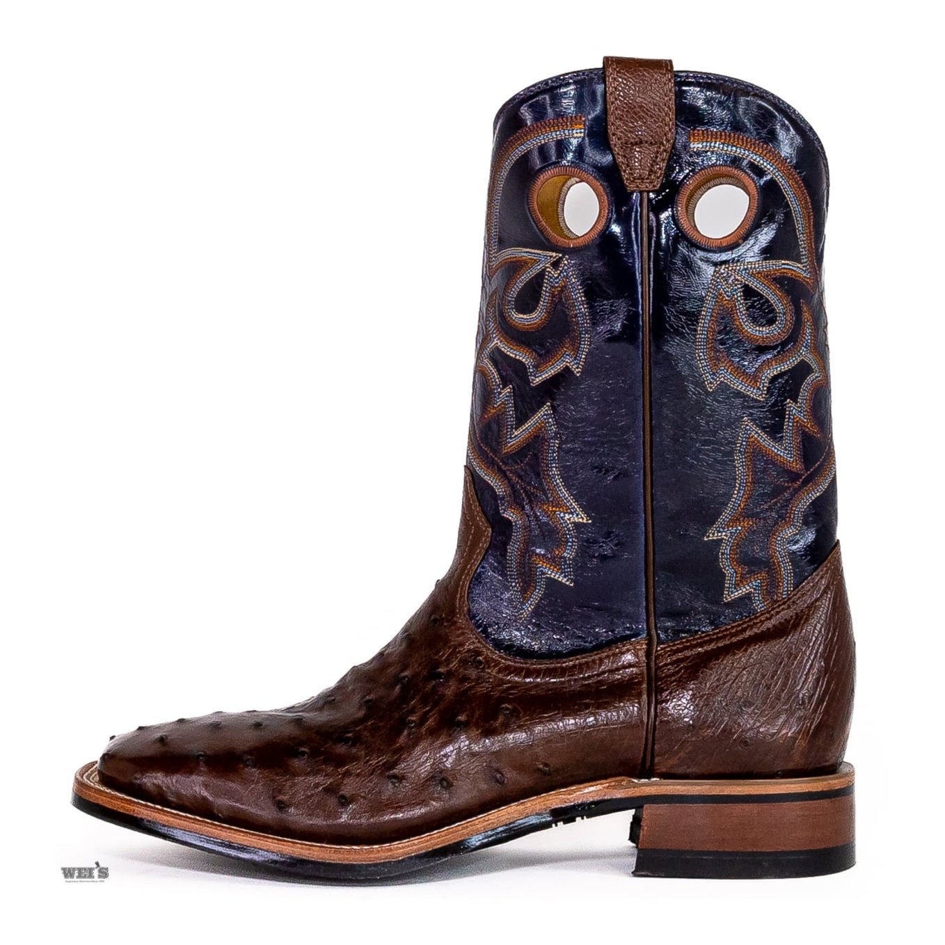 Boulet Men's Cowboy Boots 13" Exotic Ostrich Wide Roper Heel Square Toe 9518