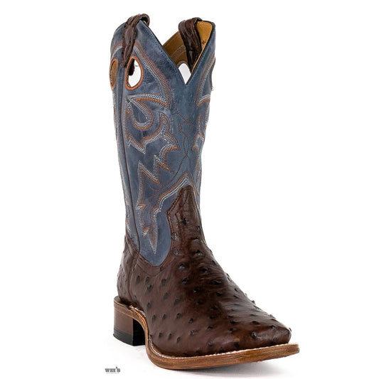 Boulet Men's Cowboy Boots 13" Exotic Ostrich Wide Roper Heel Square Toe 8523