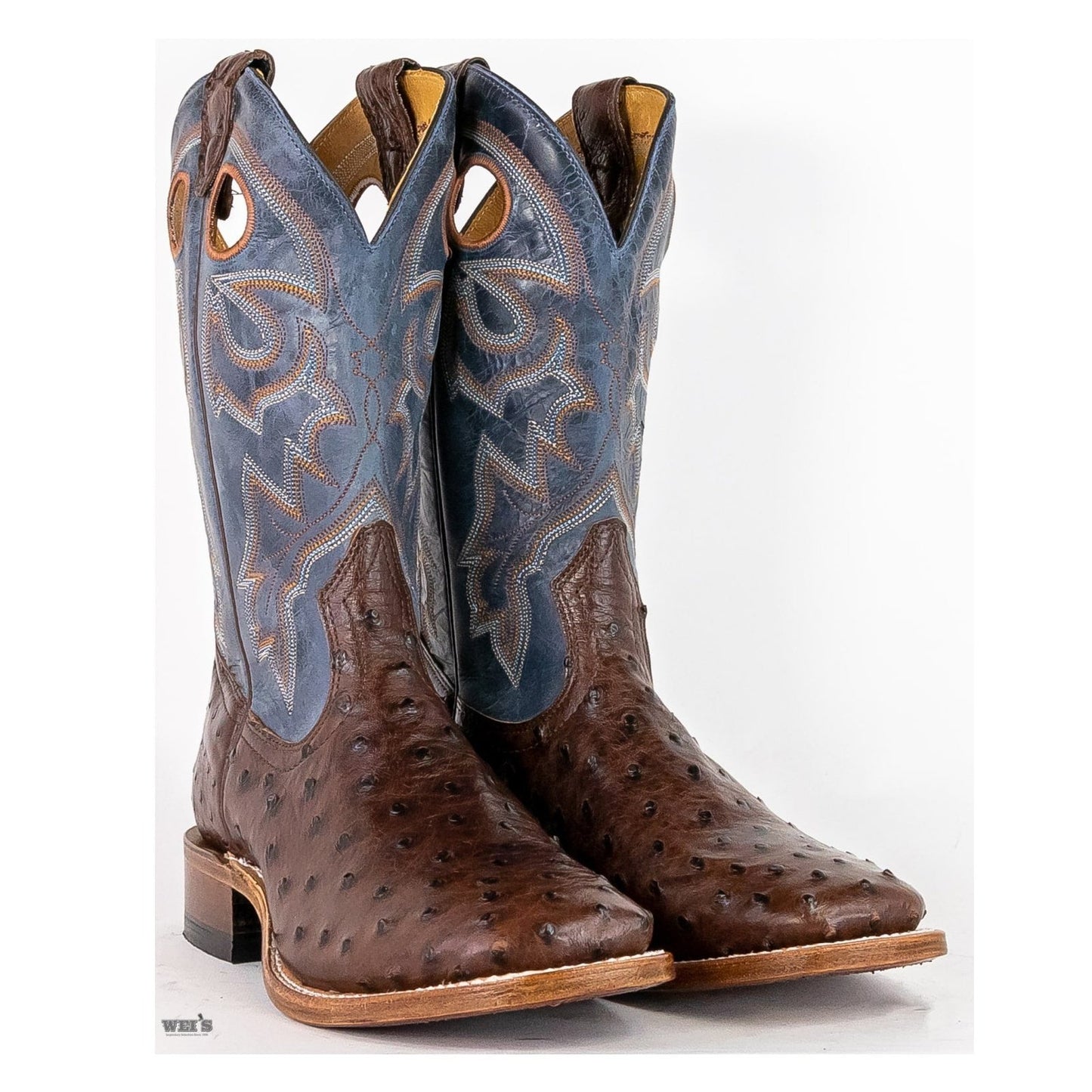 Boulet Men's Cowboy Boots 13" Exotic Ostrich Wide Roper Heel Square Toe 8523