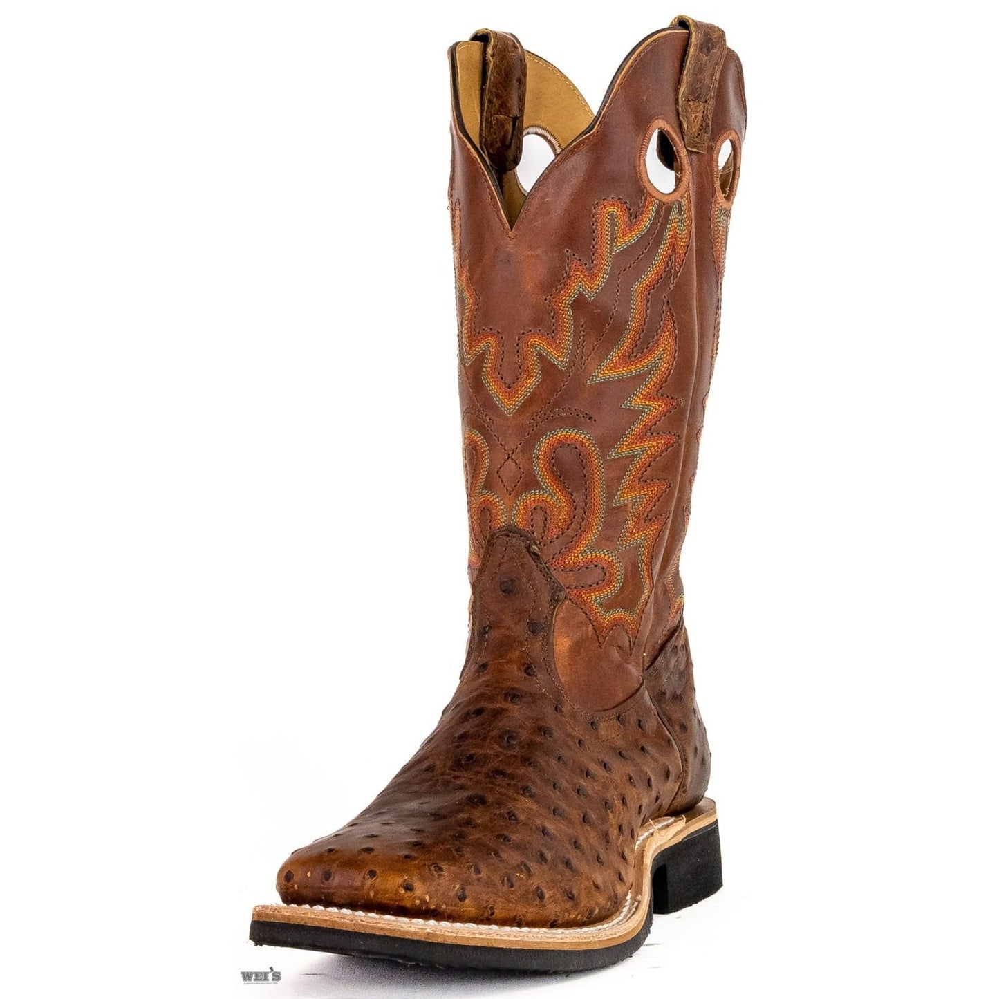 Boulet Men's Cowboy Boots 14" Exotic Ostrich Roper Heel Wide Square Toe Rubber Sole 5507