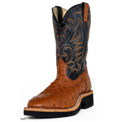 Boulet Men's Cowboy Boots 14" Exotic Ostrich Roper Heel U Toe Crepe Sole 2308