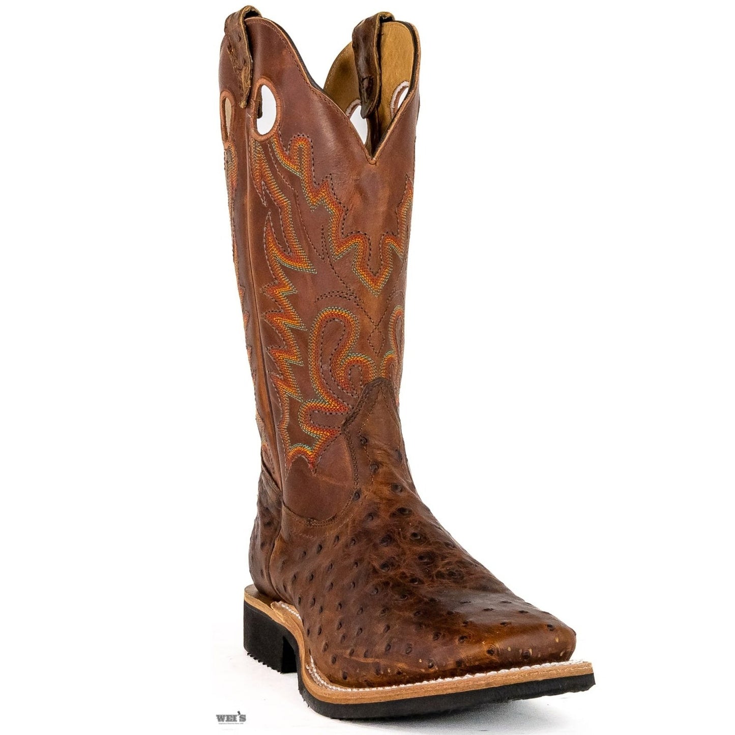 Boulet Men's Cowboy Boots 14" Exotic Ostrich Roper Heel Wide Square Toe Rubber Sole 5507