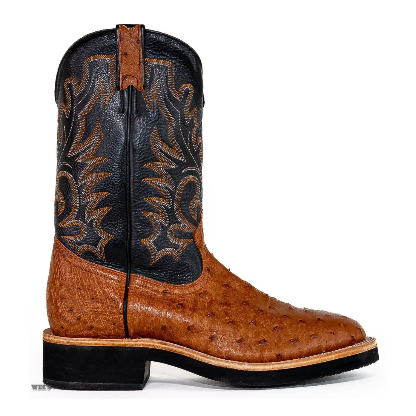 Boulet Men's Cowboy Boots 14" Exotic Ostrich Roper Heel U Toe Crepe Sole 2308