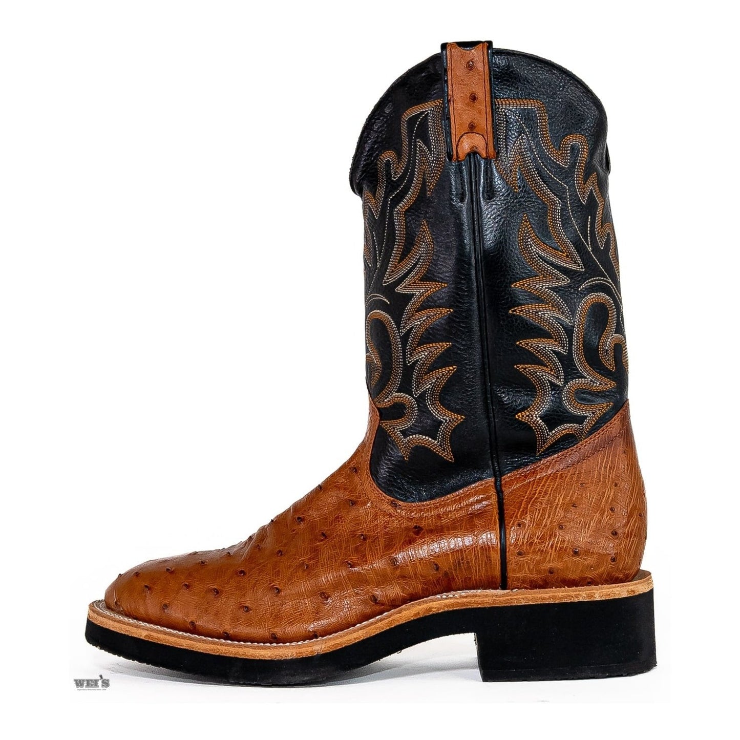 Boulet Men's Cowboy Boots 14" Exotic Ostrich Roper Heel U Toe Crepe Sole 2308