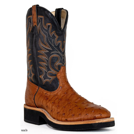 Boulet Men's Cowboy Boots 14" Exotic Ostrich Roper Heel U Toe Crepe Sole 2308