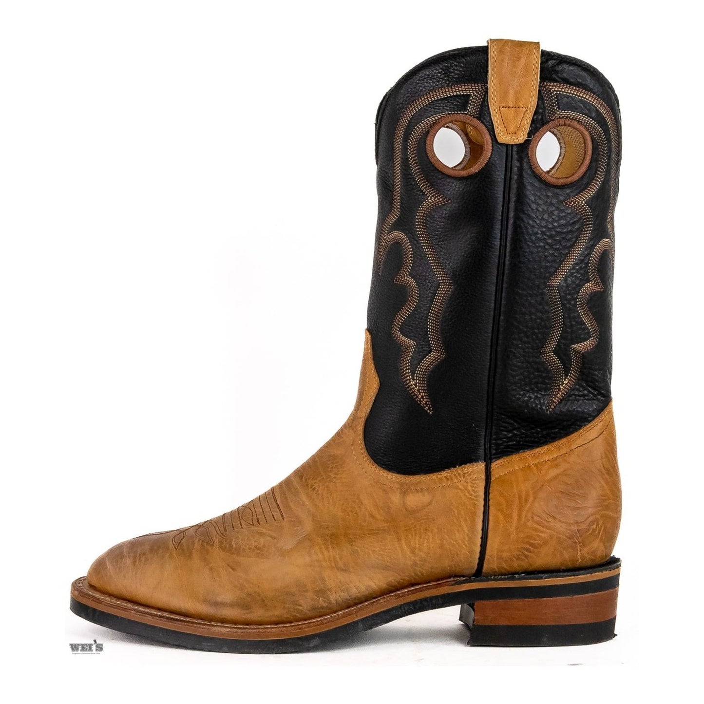 Boulet Men's Cowboy Boots Wei's Custom 13" Bullhide/Cowhide Black & Tan 2041