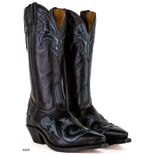 Boulet Women's Cowgirl Boots 11" Cowhide Teal Inlay J Toe Cowboy Heel 1667 - Boulet
