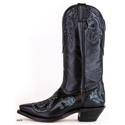 Boulet Women's Cowgirl Boots 11" Cowhide Teal Inlay Snip Toe Cowboy Heel 1667