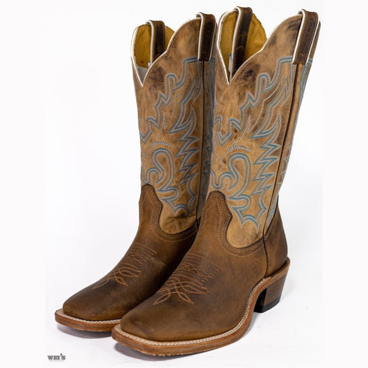 Boulet Women’s Cowgirl Boots 12" Oiled Cowhide Cowboy Riding Heel Wide Square Toe 9354 - Boulet