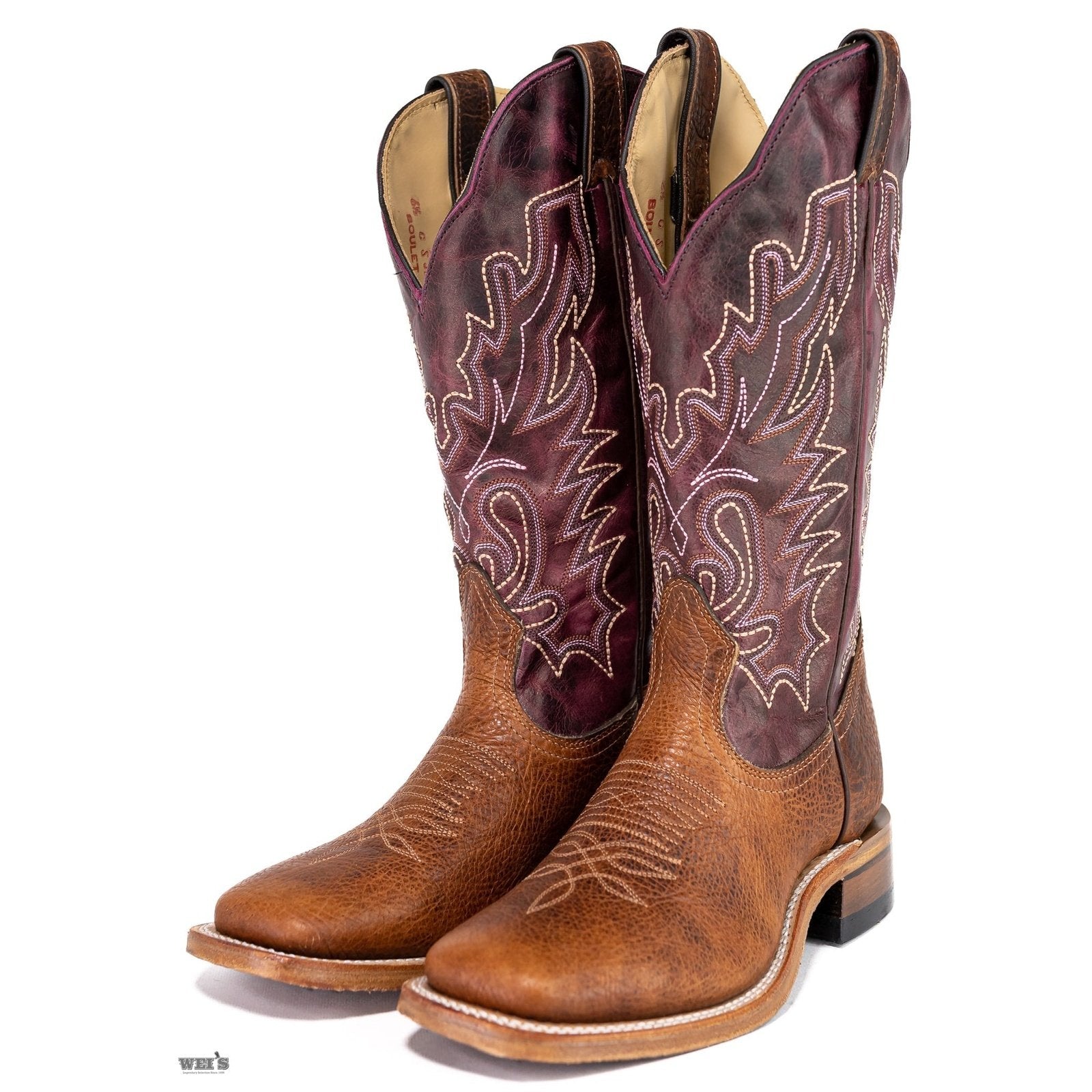 Boulet Women’s Cowgirl Boots 13" Magenta Shaft Wide Square Toe 6251 - Boulet
