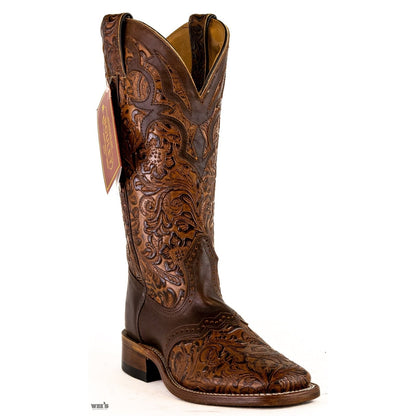 Boulet Women's Cowgirl Boots 14" Cowhide Tooled / Embossed Wide Square Toe Roper Heel 1062 - Boulet