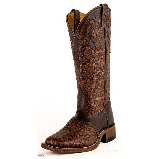 Boulet Women's Cowgirl Boots 14" Cowhide Tooled / Embossed Wide Square Toe Roper Heel 1062 - Boulet