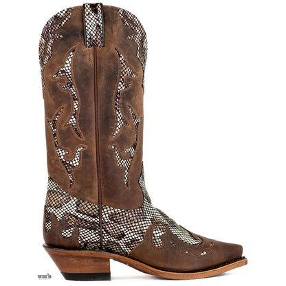 Boulet Women's Cowhide Faux Snake Print Cowboy Boot 1634 -Clearance