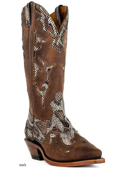 Boulet Women's Cowhide Faux Snake Print Cowboy Boot 1634 -Clearance