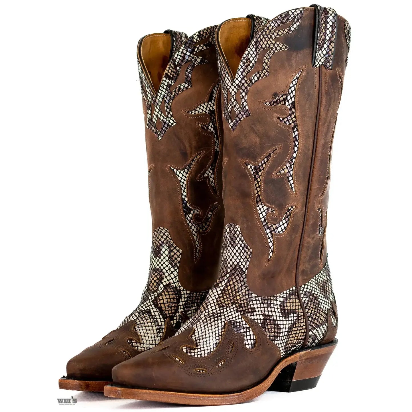 Boulet Women's Cowhide Faux Snake Print Cowboy Boot 1634 -Clearance