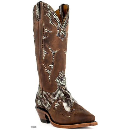 Boulet Women's Cowhide Faux Snake Print Cowboy Boot 1634 -Clearance