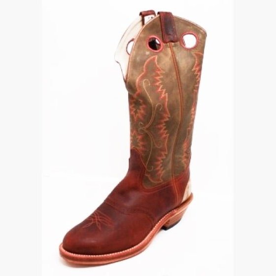 Canada West Men's Cowboy Boot Brahma Brown/Green with Rawhide 6513 - Canada West Boots