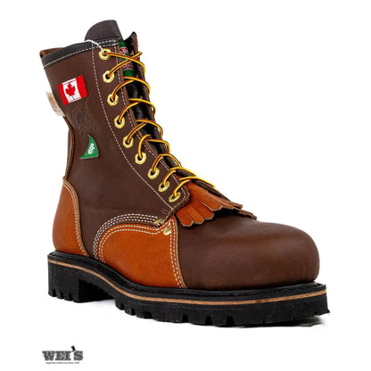 Canada West 34309 8-inch two-tone CSA steel toe work boot, side profile view.