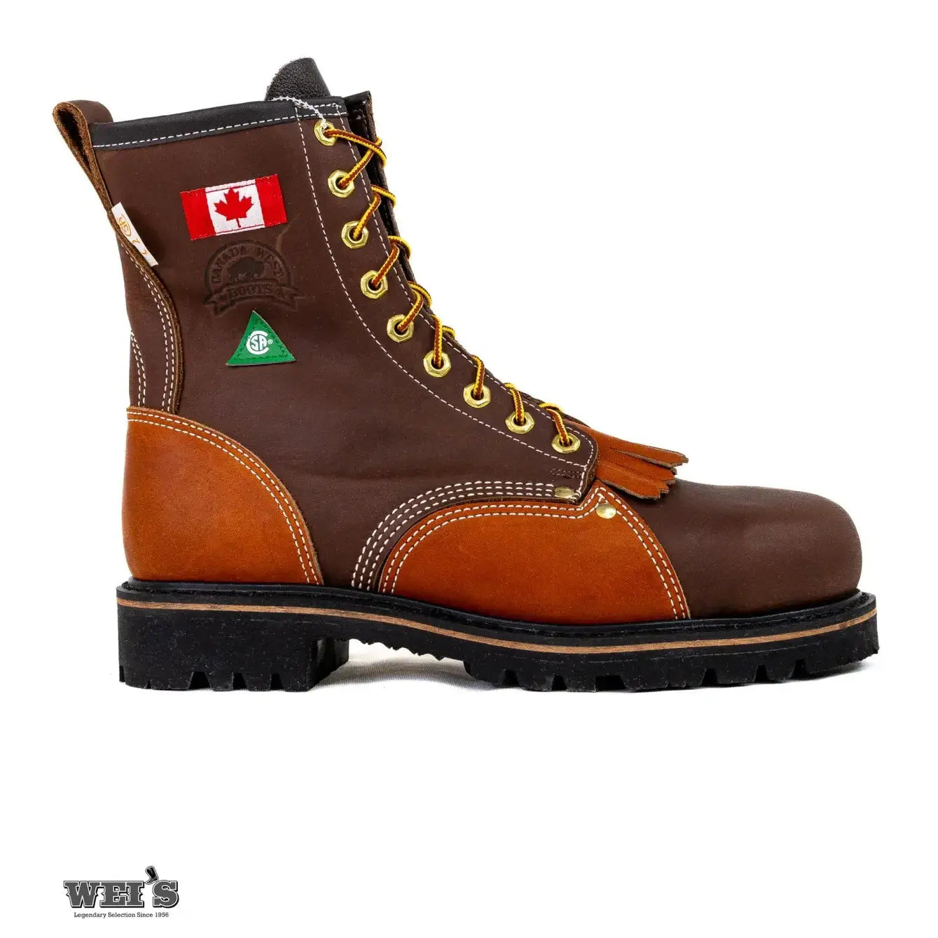 Canada West 34309 8-inch two-tone CSA steel toe work boot, three-quarter front view.