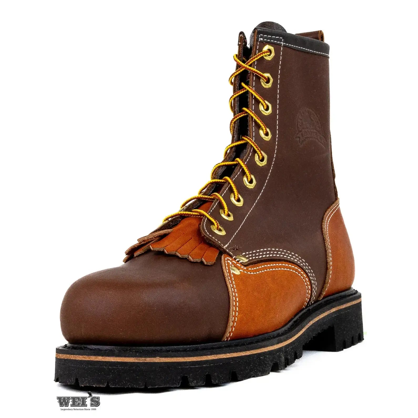 Canada West 34309 8-inch two-tone CSA steel toe work boot, front view showing lace configuration.