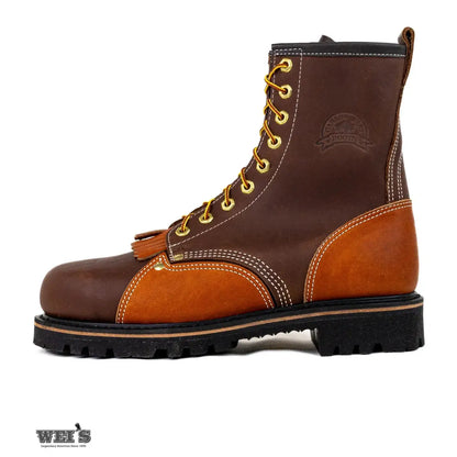 Canada West 34309 8-inch two-tone CSA steel toe work boot, back view showing heel construction and collar.