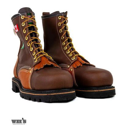 Canada West 34309 8-inch two-tone CSA steel toe work boot, close-up view of the rounded safety steel toe box.