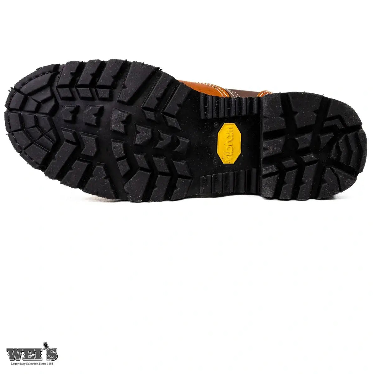 Canada West 34309 8-inch two-tone CSA steel toe work boot, bottom-up view of the heavy-duty slip-resistant outsole.
