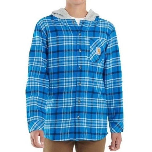 Carhartt Boy’s Flannel Shirt With Hood Long Sleeve Button Up CE8190 B109 - Carhartt