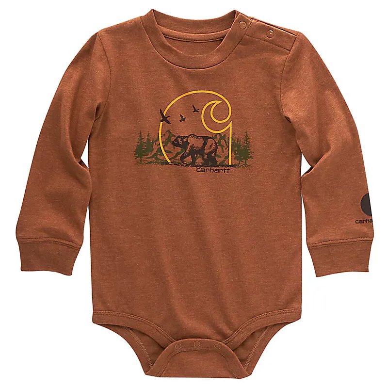 Carhartt Boy's Long Sleeve Bear Bodysuit Brown HTHR TK6422-B