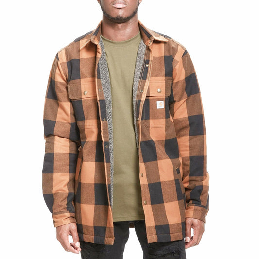 Carhartt Men’s Jacket Snaps Heavyweight Flannel Sherpa Lined