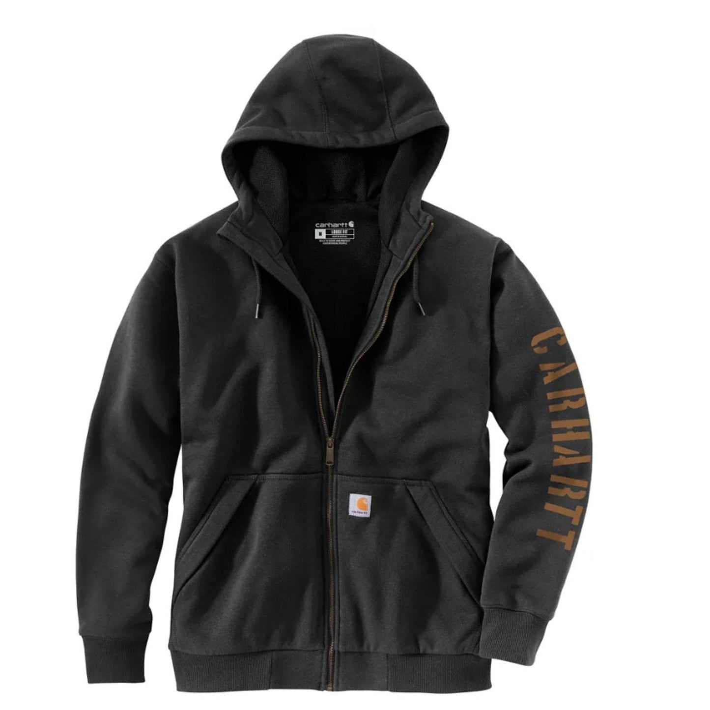 Carhartt Men’s Rain Defender Loose Fit Fleece-Lined Logo Graphic Zip Up 105443-BLK