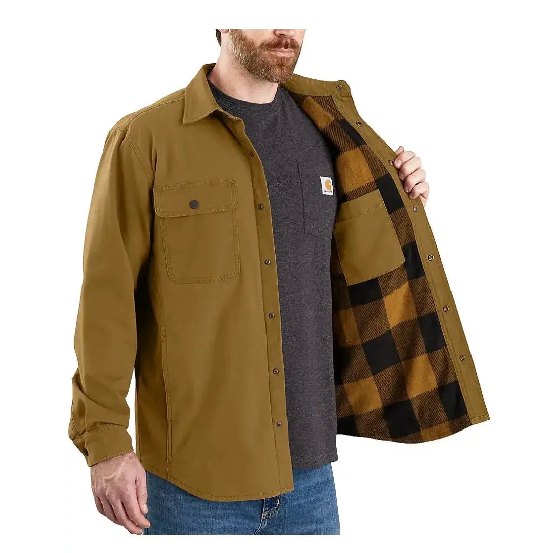 Carhartt Men’s Shirt Jacket Rugged Flex Relaxed Fit Canvas Fleece Lined 105419