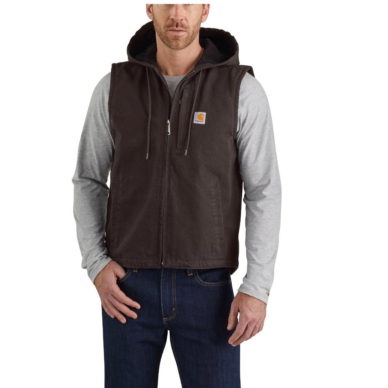 Carhartt Mens Relaxed Fit Fleece Lined Hooded Vest 103837 Wei s Western Wear