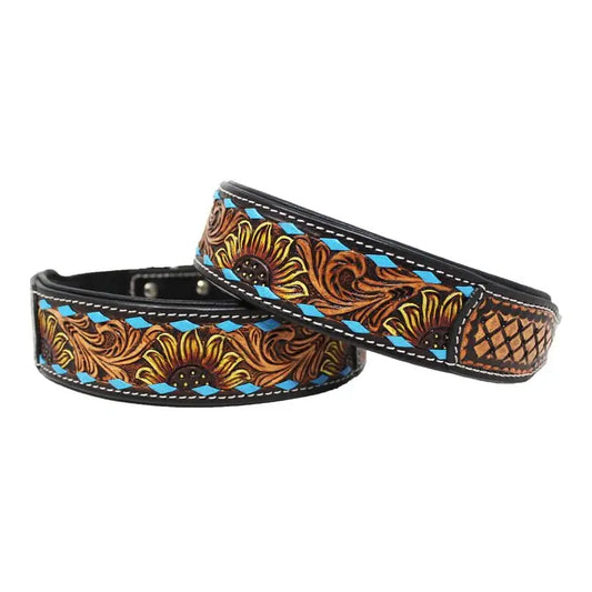 Challenger Dog Collar Padded Leather Sunflowers 60FK54