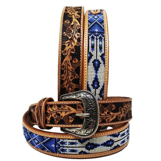 Challenger Western Floral Hand Tooled Beaded Belt 26RT50B