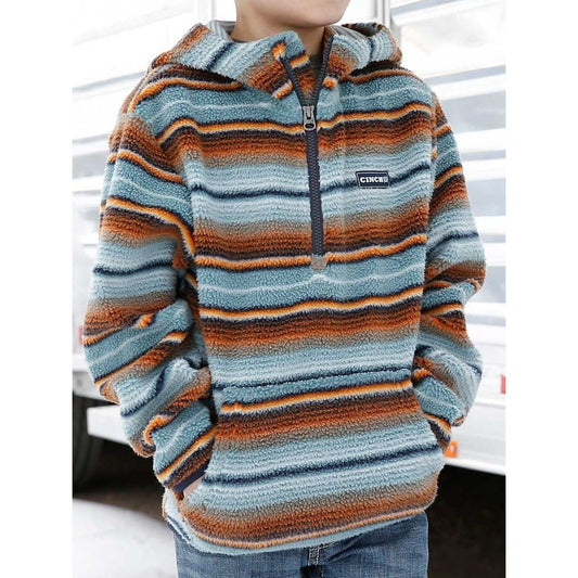 Cinch Boy’s Hoodie Sherpa Fleece 1/2 Zip Blanket Stripe MWK7990001 - Cinch