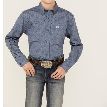 Cinch Boy's Medallion Print Western Long Sleeve Button Up Match With Dad MTW7060335