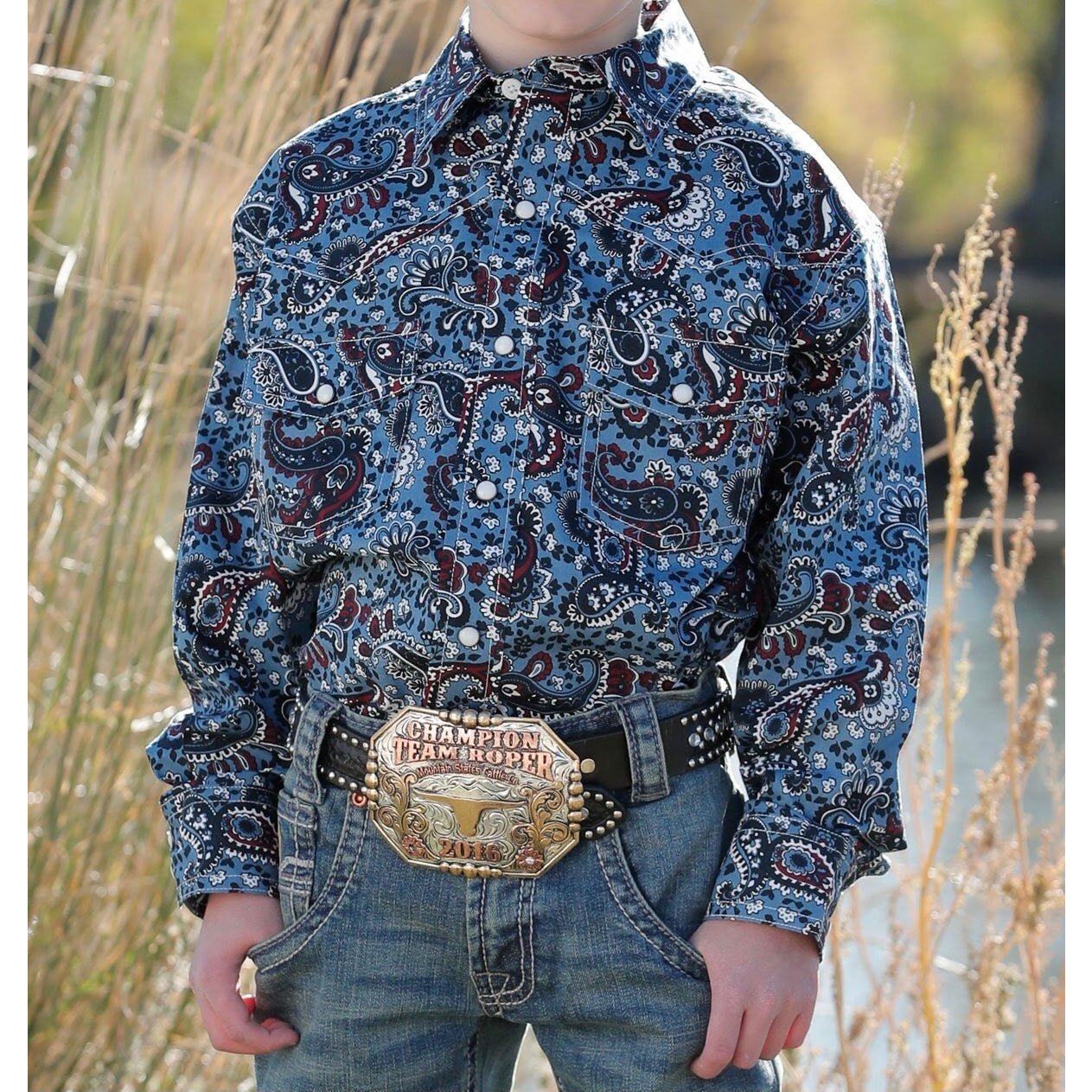 Cinch Boy’s Paisley Print Western Shirt-Blue MTW7020097