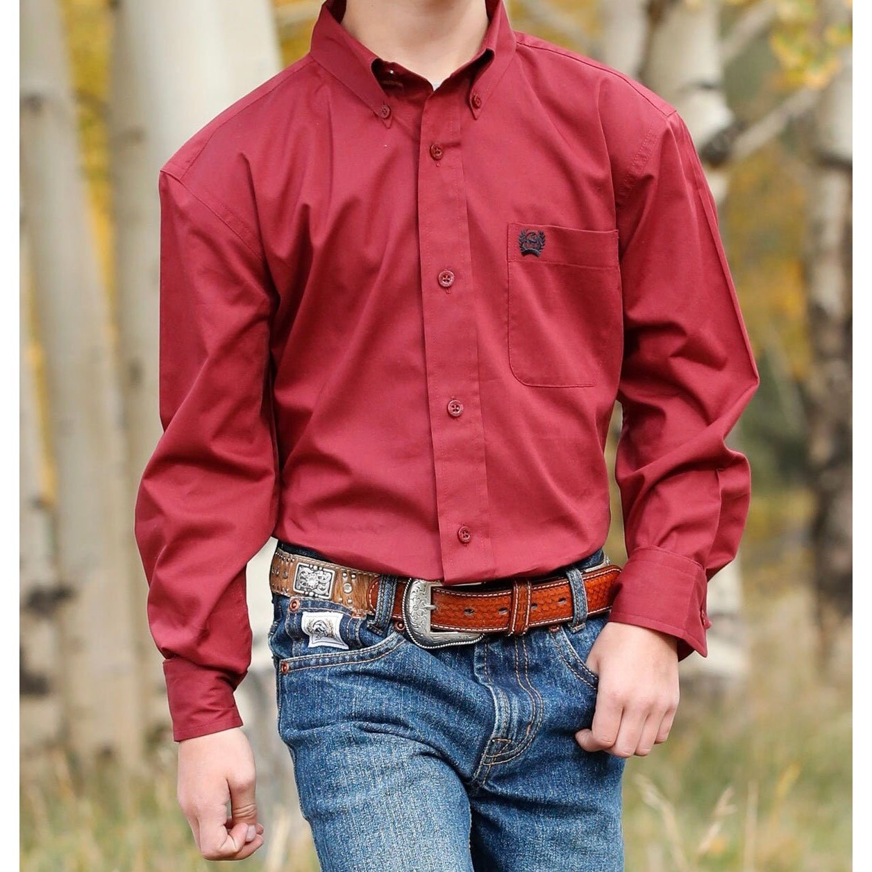 Cinch Boy's Western Shirt Button Down Solid Red Match Dad – Wei's