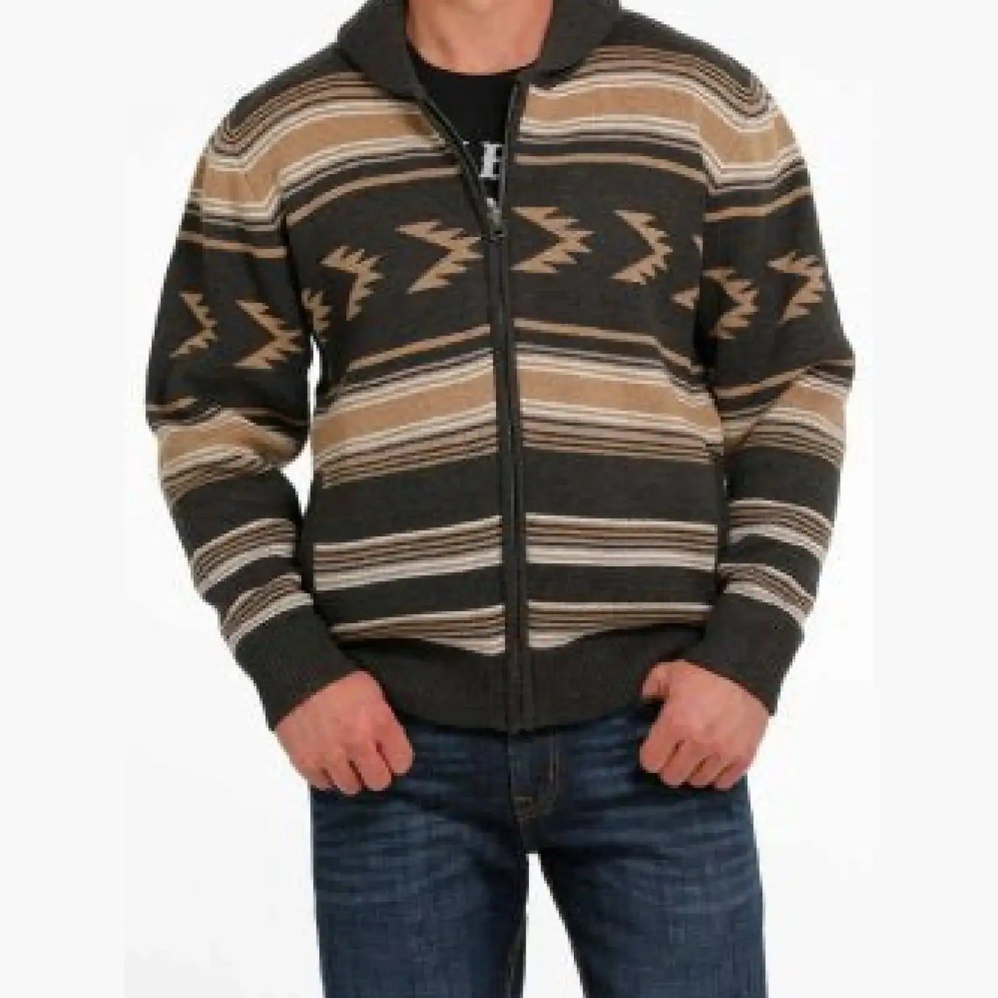 Cinch Men’s Aztec Full Zip Sweater Charcoal MWK1582001