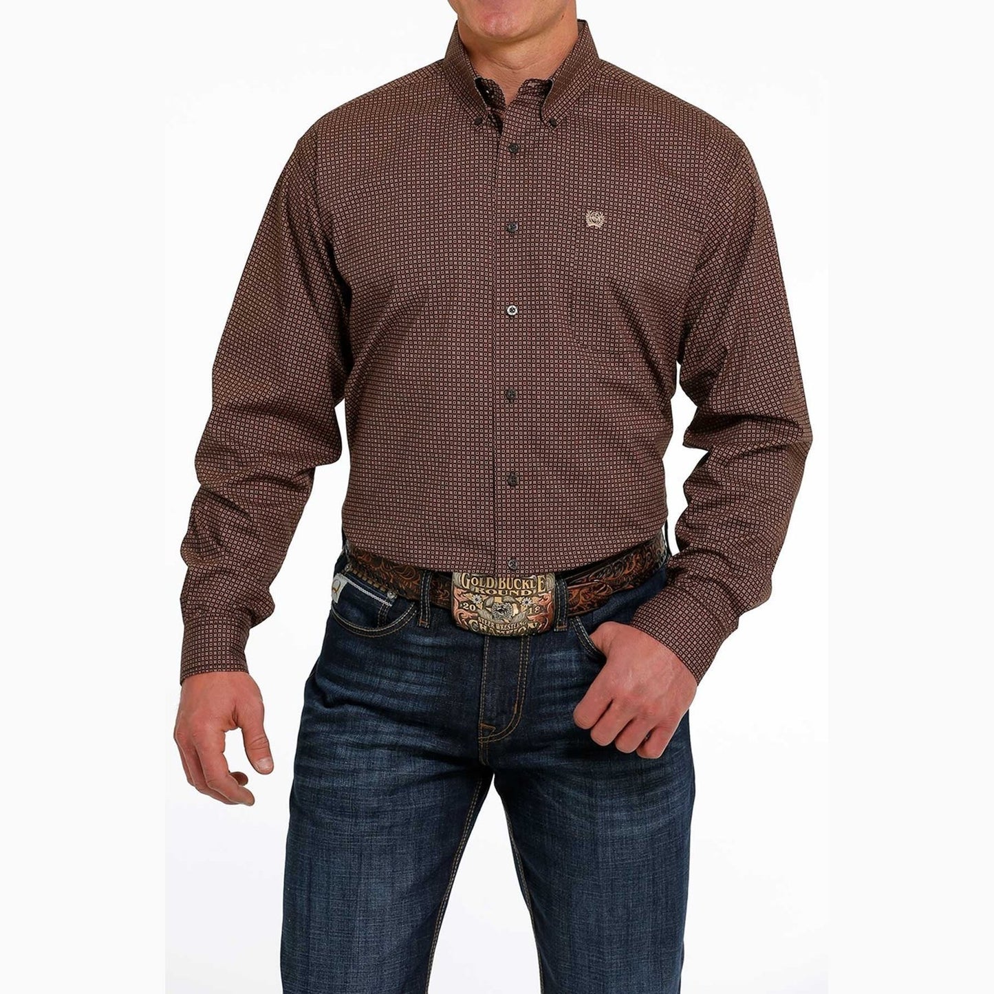 Cinch Men’s Geometric Button-Down Western Shirt Brown/Khaki MTW1105492